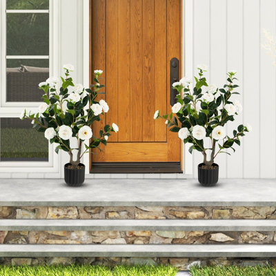 Costway Artificial Camellia Tree Faux Flower Plant Pot Artificial Tree 24 White Flowers - 4