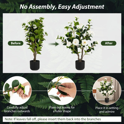 Costway Artificial Camellia Tree Faux Flower Plant Pot Artificial Tree 24 White Flowers - 7