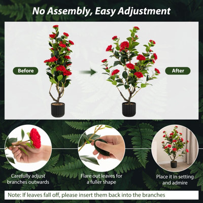 Costway Artificial Camellia Tree Faux Flower Plant Pot Artificial Tree W/ 24 Red Flowers - 7