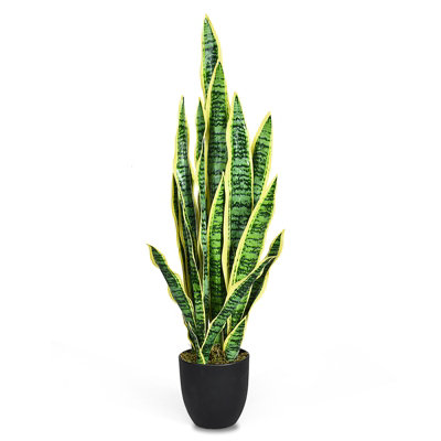 Costway Artificial Snake Plant Fake Sansevieria Faux Agave Fake Plant w/ Stable Pot