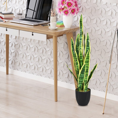 Costway Artificial Snake Plant Fake Sansevieria Faux Agave Fake Plant w/ Stable Pot - 3