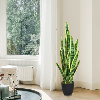 Costway Artificial Snake Plant Fake Sansevieria Faux Agave Fake Plant w/ Stable Pot - 4