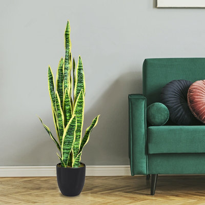 Costway Artificial Snake Plant Fake Sansevieria Faux Agave Fake Plant w/ Stable Pot - 5