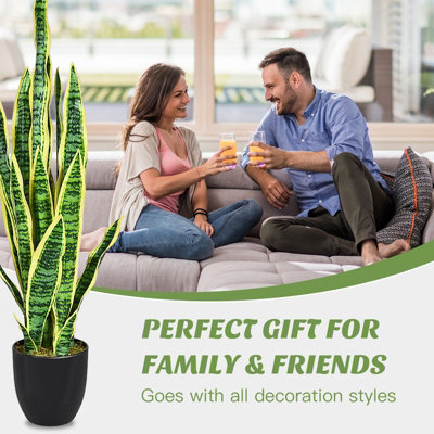 Costway Artificial Snake Plant Fake Sansevieria Faux Agave Fake Plant w/ Stable Pot - 6