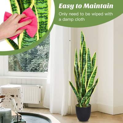 Costway Artificial Snake Plant Fake Sansevieria Faux Agave Fake Plant w/ Stable Pot - 8