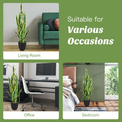 Costway Artificial Snake Plant Fake Sansevieria Faux Agave Fake Plant w/ Stable Pot - 9