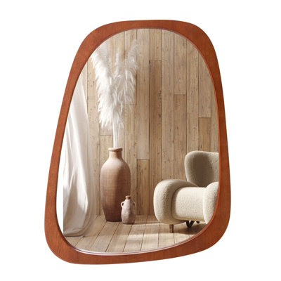 Wood Framed Asymmetrical retail Mirror (Dark Brown), Boho Mirror, Large Wall Mounted Ac