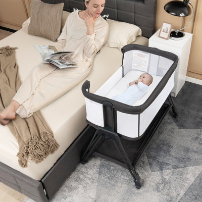 COSTWAY Baby Bedside Crib Folding Sleeper Bassinet Cot Bed Portable 7 ...