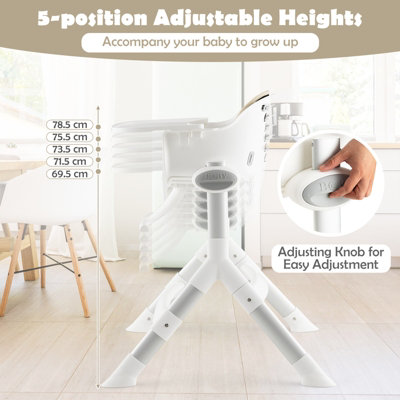 Costway Baby High Chair Adjustable Baby Newborn Feeding Chair w/ 5 Heights & Removable Tray