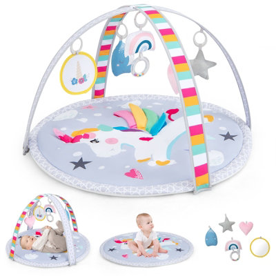 Baby Play Gym Mat, Tummy Time Activity Mat With 7 Detachable Toys And
