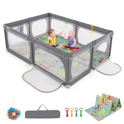 COSTWAY Baby Playpen 205 cm x 146 cm Baby Activity Center w/ Mat-Dark Grey