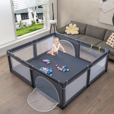 Costway Baby Playpen Large Safety Infant Activity Center W/ 50 PCS Ocean Balls 206 x 186 cm