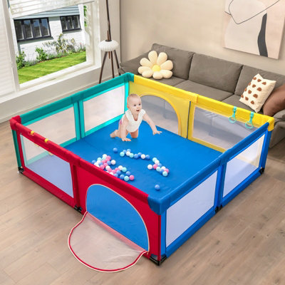 Costway Baby Playpen Large Safety Infant Activity Center W/ 50 PCS Ocean Balls 206 x 186 cm