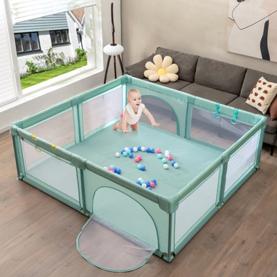 Costway Baby Playpen Large Safety Infant Activity Center W/ 50 PCS Ocean Balls 206 x 186 cm