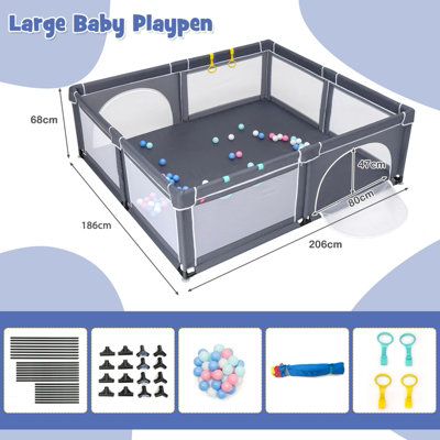 Costway Baby Playpen Portable Large Safety Infant Activity Center W/ 50 PCS Ocean Balls