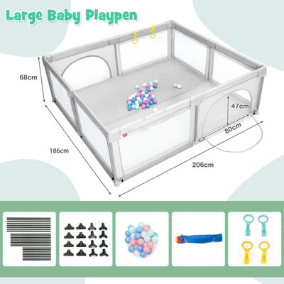 Costway Baby Playpen Portable Large Safety Infant Activity Center W/ 50 PCS Ocean Balls - 3