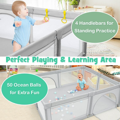 Costway Baby Playpen Portable Large Safety Infant Activity Center W/ 50 PCS Ocean Balls - 6