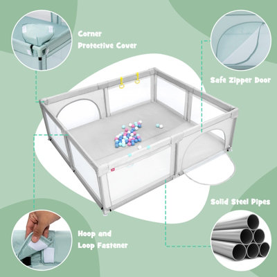Costway Baby Playpen Portable Large Safety Infant Activity Center W/ 50 PCS Ocean Balls - 9
