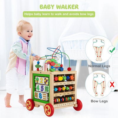 Costway Baby Walker 6 in 1 Kids Toy Activity Center w Bead Maze Clock Wooden