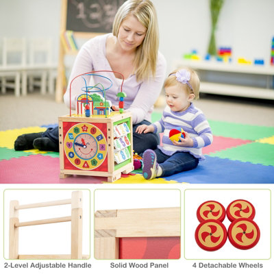 Costway Baby Walker 6 in 1 Kids Toy Activity Center w Bead Maze Clock Wooden