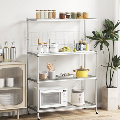 COSTWAY Bakers Rack on Wheels 4-Tier Metal Microwave Stand Kitchen ...
