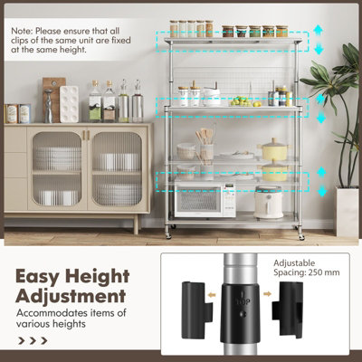 COSTWAY Bakers Rack on Wheels 4-Tier Metal Microwave Stand Kitchen ...