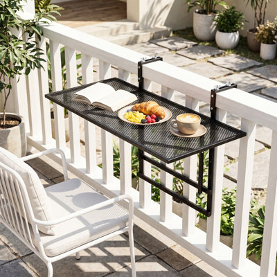COSTWAY Balcony Railing Table Large Metal Folding Bar Table with 5 ...
