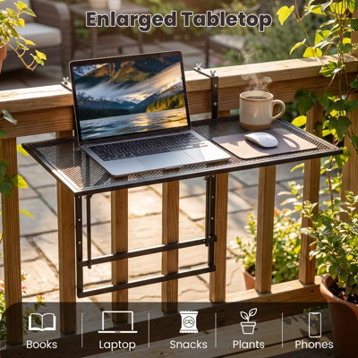 COSTWAY Balcony Railing Table Large Metal Folding Bar Table with 5 ...