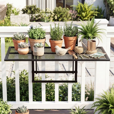 COSTWAY Balcony Railing Table Large Metal Folding Bar Table with 5 ...