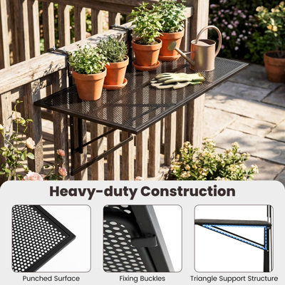 COSTWAY Balcony Railing Table Large Metal Folding Bar Table with 5 ...