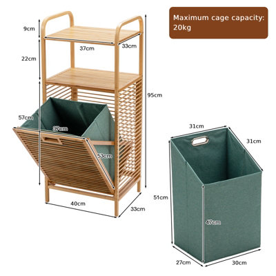 Costway Bamboo Bathroom Shelf Tilt-out Laundry Hamper Storage Organiser w/ Laundry Basket