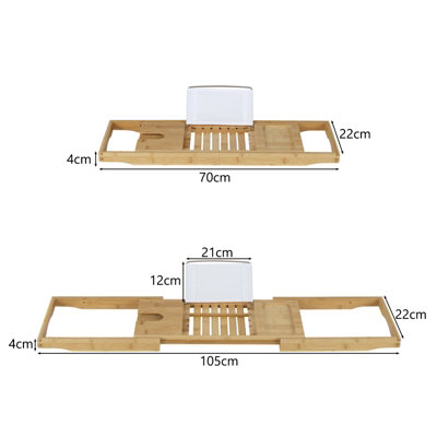 Costway Bamboo Bathtub Caddy Tray Expandable Bath Caddy Organizer w/ Book Stand - 3