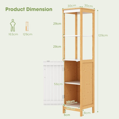 Costway Bamboo Floor Storage Cabinet Narrow Freestanding Bathroom Cabinet Stand with Door