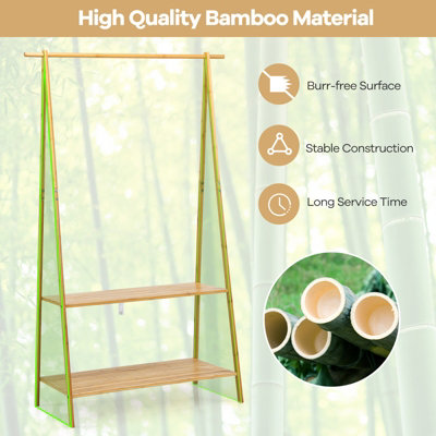 Costway Bamboo Garment Rack Freestanding Clothes Rail Stand 2 Storage Shelves Anti-tip - 7