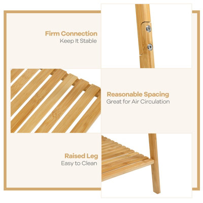 Costway Bamboo Garment Rack Freestanding Clothes Rail Stand 2 Storage Shelves Anti-tip - 9