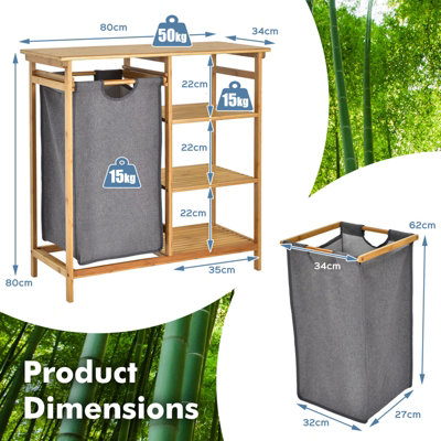 Costway Bamboo Laundry Hamper Stand 3-tier Laundry Organizer with