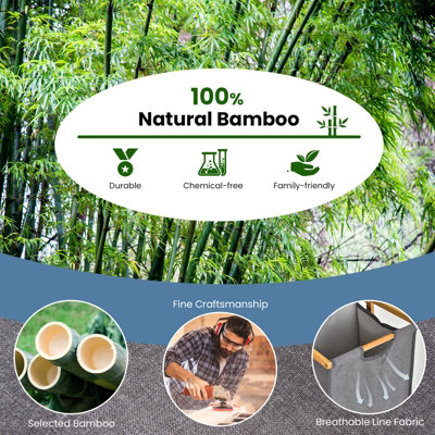 Costway Bamboo Laundry Hamper Stand 3-tier Laundry Organizer with Removable Sliding Bag - 7