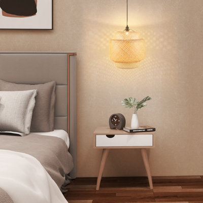 Costway Bamboo Pendant Light Natural Hand-woven Hanging Ceiling Light Chandelier - 4