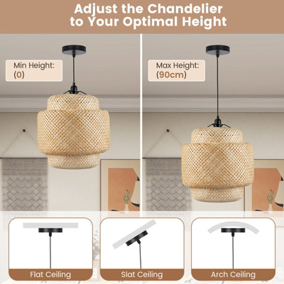 Costway Bamboo Pendant Light Natural Hand-woven Hanging Ceiling Light Chandelier - 6