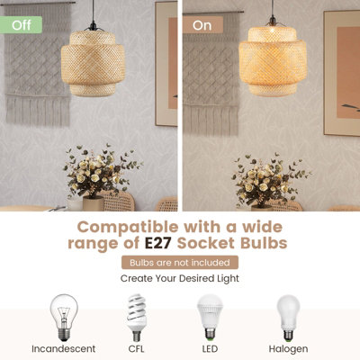 Costway Bamboo Pendant Light Natural Hand-woven Hanging Ceiling Light Chandelier - 7