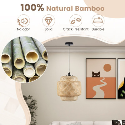 Costway Bamboo Pendant Light Natural Hand-woven Hanging Ceiling Light Chandelier - 8