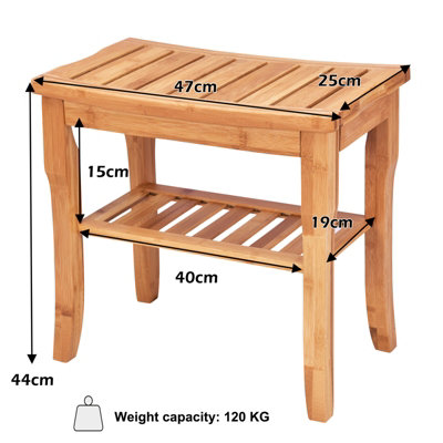 Costway Bamboo Shower Bench Seat with Storage Shelf Waterproof Shower Spa Chair Seat