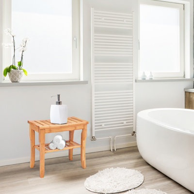 Costway Bamboo Shower Bench Seat with Storage Shelf Waterproof Shower Spa Chair Seat - 8