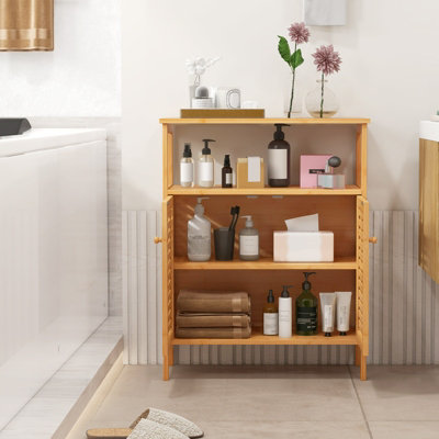 Costway Bamboo Side Storage Organizer Bathroom Floor Cabinet w
