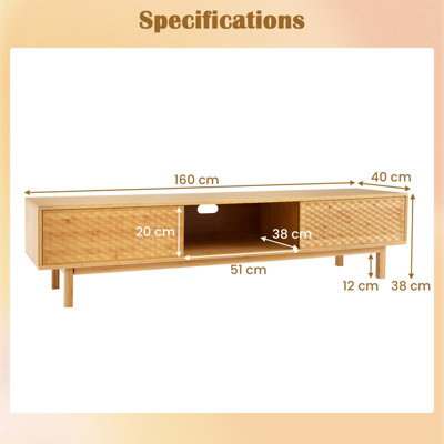 Costway Bamboo TV Stand for 65" TVs 160cm Mid Century Modern TV Console Table