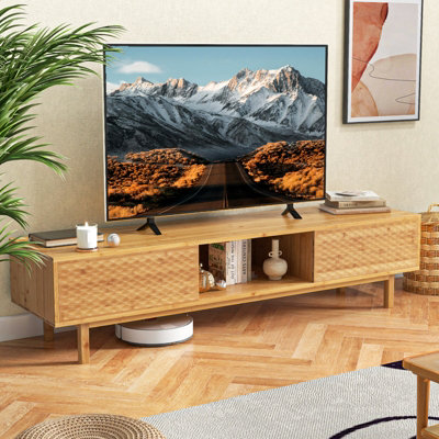 Costway Bamboo TV Stand for 65" TVs 160cm Mid Century Modern TV Console Table