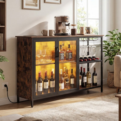 COSTWAY Bar Cabinet with Power Outlets Industrial Sideboard Buffet with ...