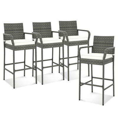 GDFStudio Capral 30-Inch Outdoor Wicker Barstools (Set Of 2) – Rust-Resistant Patio Stools In Grey