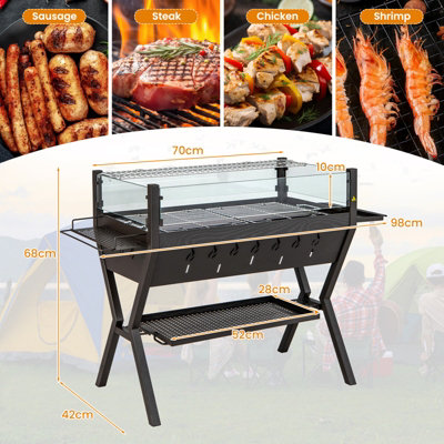 Costway Barbecue Charcoal Grills Stainless Steel Camping BBQ Grill w/ Wind Guard