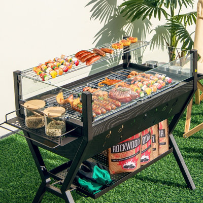 Costway Barbecue Charcoal Grills Stainless Steel Camping BBQ Grill w/ Wind Guard - 3